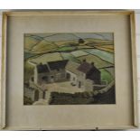J.C.V. Brooks watercolour landscape farm with landscape beyond, signed lower left, 31 x 39cm, in