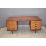 Retro mid century modern mahogany or teak and rosewood twin pedestal desk, possibly Danish, W168 x