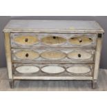 Mirrored chest of three drawers, W109 x D40 x H70cm