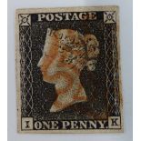Penny Black, IC. Plate 1a. Four clear margins. Plating detail provided by vendor