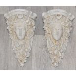 Pair of plaster wall brackets, H27cm