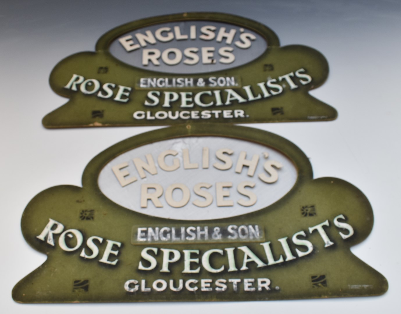 Vintage cardboard/pressed board signage including English and Son Rose Growers Gloucester and - Image 11 of 11