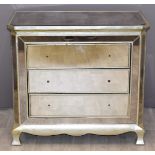 Mirrored chest of three drawers, W91 x D51 x H83cm