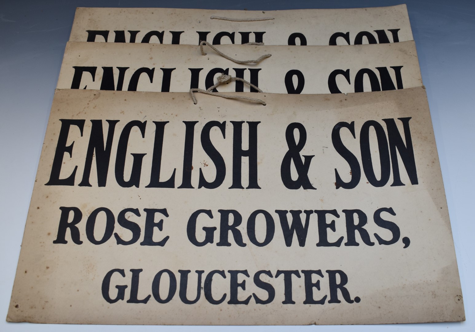Vintage cardboard/pressed board signage including English and Son Rose Growers Gloucester and - Image 4 of 11