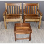Pair of teak garden chairs and table