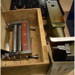 Sheet metal and other tools comprising 28lb anvil, vice jaw folding tools, metal rolls and a cased