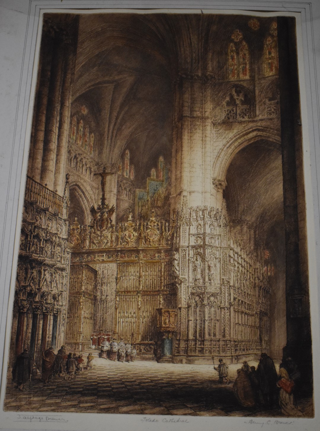 J Alphege Brewer, three etchings, two interior scenes of cathedrals including Seville and Toledo, - Image 5 of 18