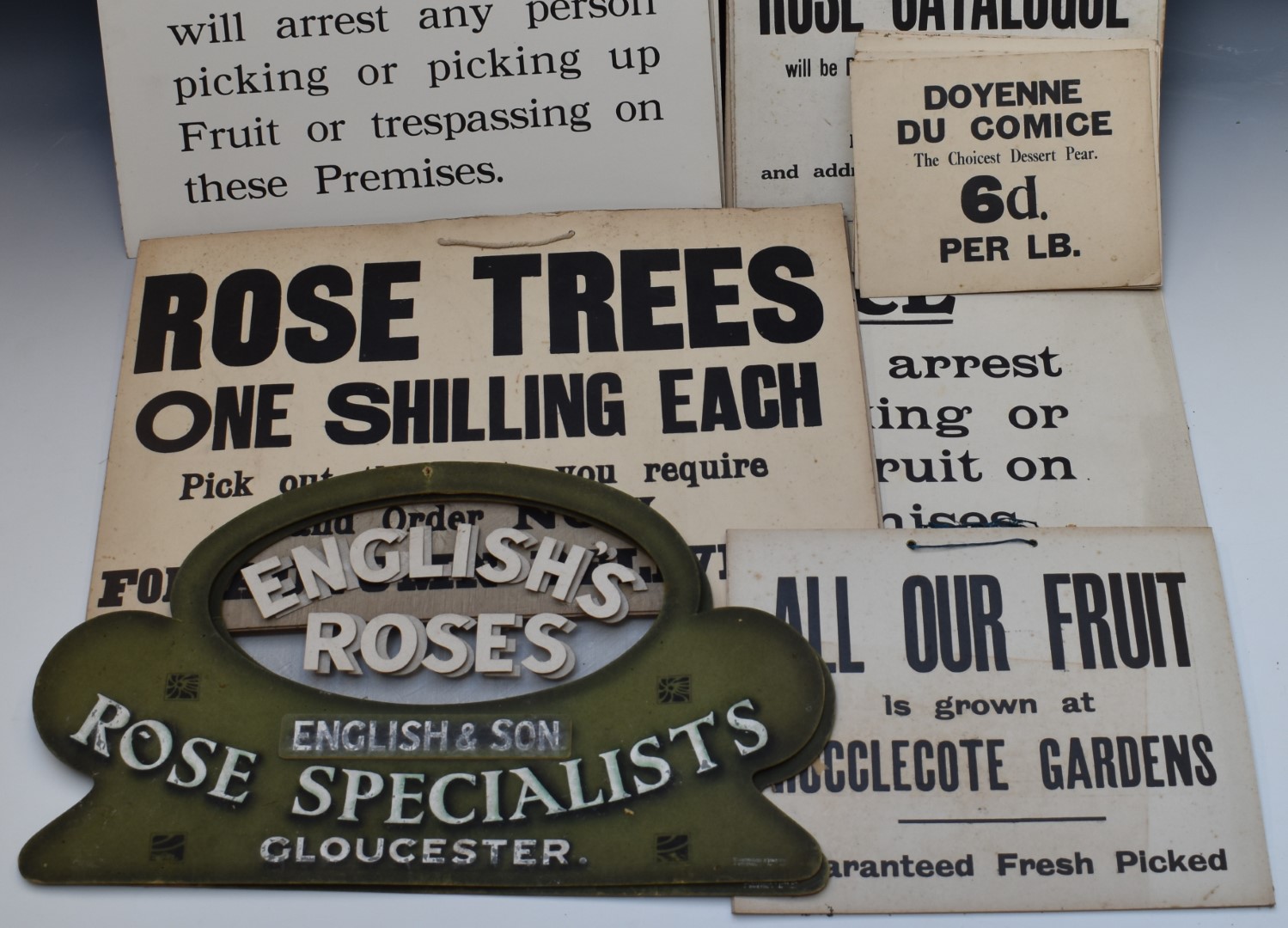 Vintage cardboard/pressed board signage including English and Son Rose Growers Gloucester and - Image 2 of 11