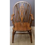 Elm seated Windsor armchair with wheel back