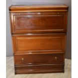 Globe Wernicke style three section mahogany bureau bookcase with fitted top section and fall flap,