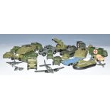 Twenty-eight Dinky diecast model military vehicles including SNR6 Hovercraft, Alvis Striker tank and