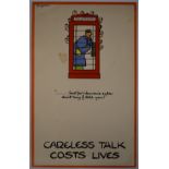 Fougasse (Cyril Kenneth Bird 1887-1965) original WW2 propaganda poster Careless Talk Costs Lives,