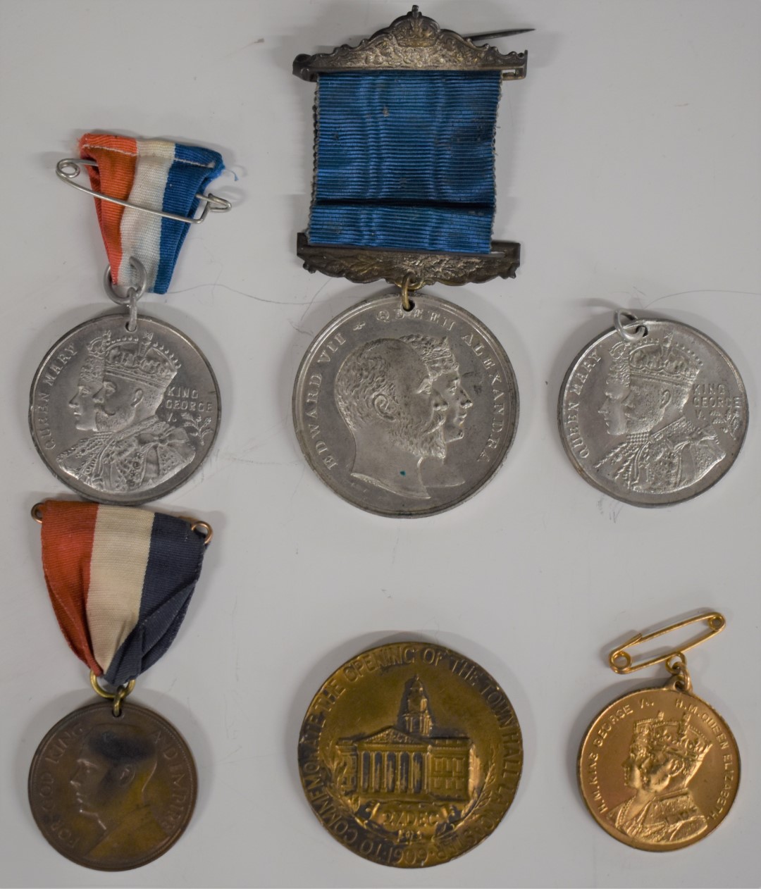 Six commemorative medals including 1937 Coronation of George VI and 1935 Silver Jubilee both