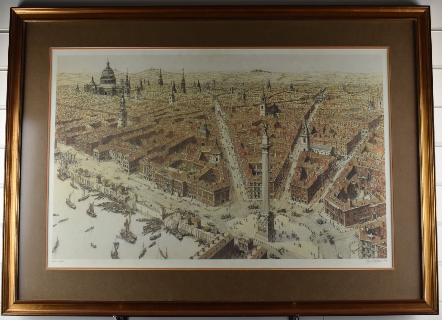 Paul Draper signed print Wren's London extensive cityscape, 54 x 85cm, in gilt frame - Image 2 of 6