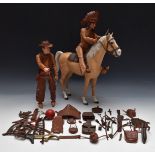 Vintage Marx 'Johnny West' cowboy action figure and 'Chief Cherokee' together with accessories and