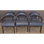 Set of six modern blue upholstered armchairs