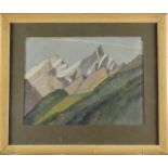 Theodore Howard Somervell, OBE, FRCS (British 1890-1975) watercolour of a mountain range with