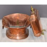 Copper wall mounted hand basin and reservoir, overall height 82cm