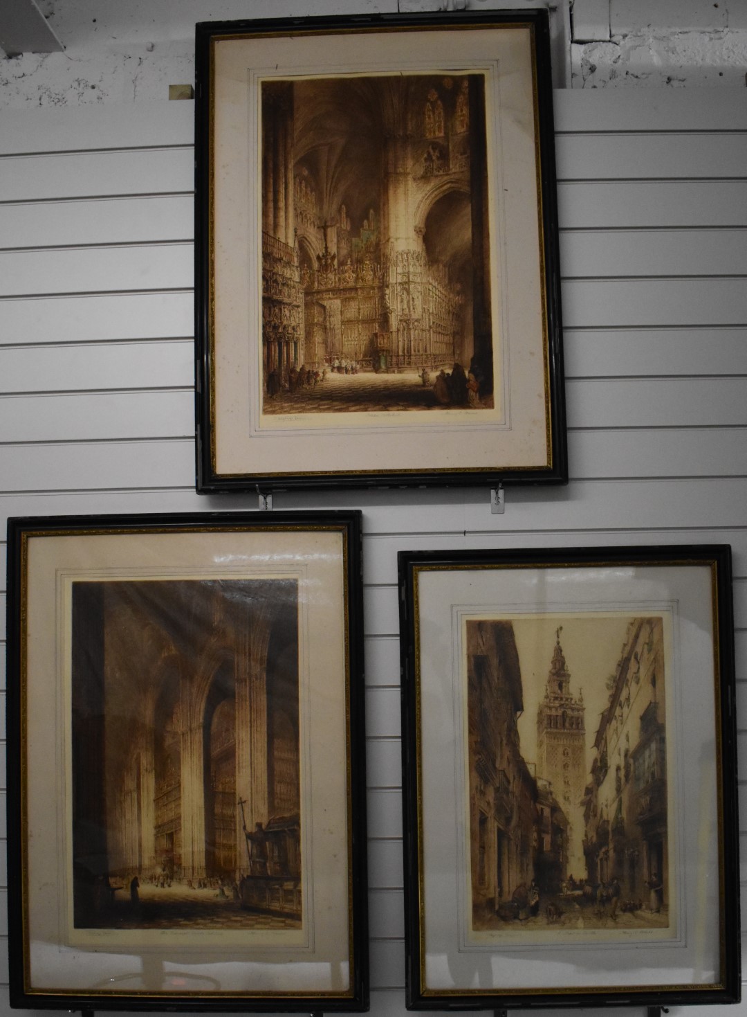 J Alphege Brewer, three etchings, two interior scenes of cathedrals including Seville and Toledo, - Image 2 of 18