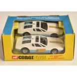 Two Corgi Toys diecast model 5000 Mangusta with De Tomaso Chassis and spring suspension cars, one in