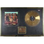 Framed Beatles Sgt Pepper's Lonely Hearts Club Band gold disc, limited edition 7/500, 56 x 84cm