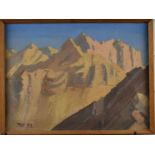 Theodore Howard Somervell OBE, FRCS (British 1890-1975) oil on canvas mountain range, signed with