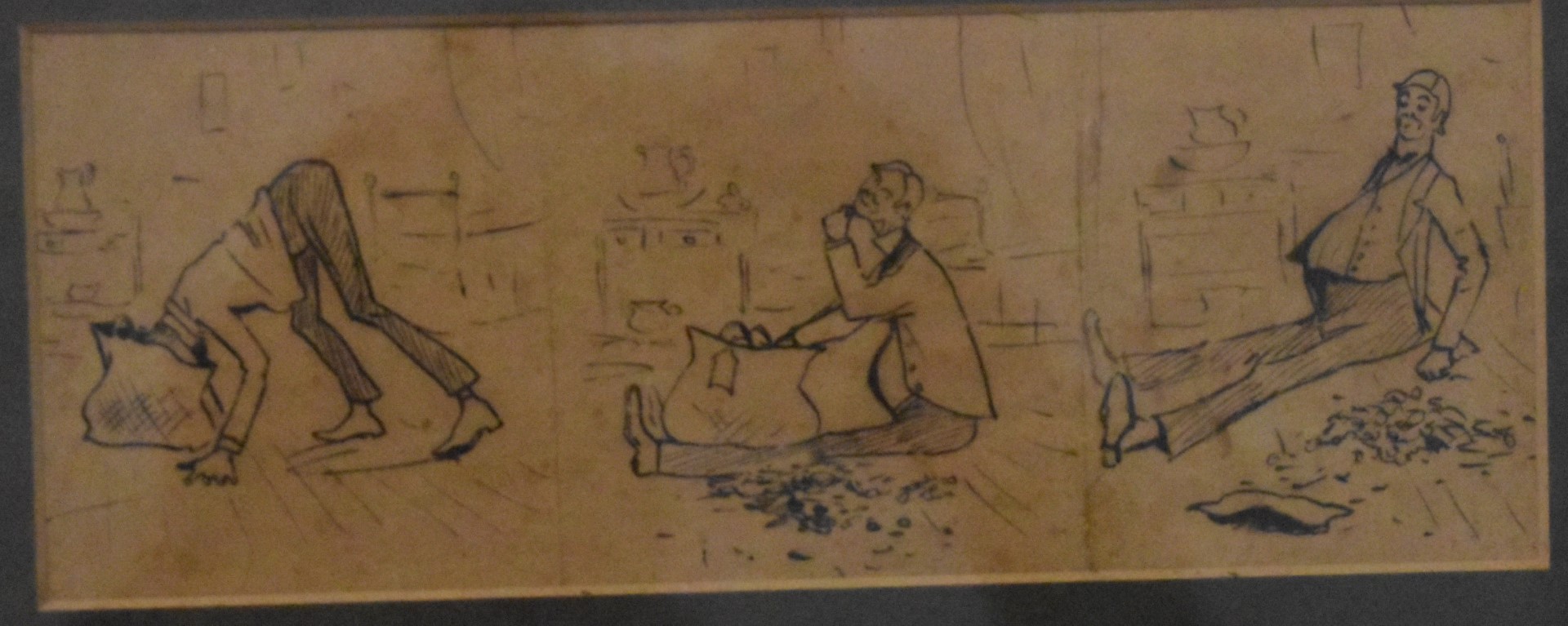 Alfred Munnings framed set of three sketches, the top two forming cartoon type strips, the lower - Image 4 of 5