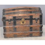 19thC metal bound travelling trunk, W79 x D48 x H56cm