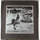 Peter Lyon signed limited edition (4/8) print Harrier Flight, bird in landscape, 44 x 44cm