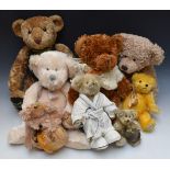 Eight various Teddy bears including Deans Rag Book, Harrods, Russ etc, some limited edition, largest