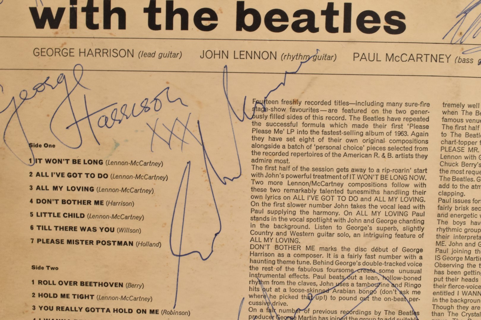 With The Beatles signed LP sleeve, autographed to the back by all band members comprising George - Image 4 of 6