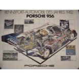 Two linen backed Porsche racing car posters, one Welt Meister 1982, the other Porsche 956 1982, 83 x