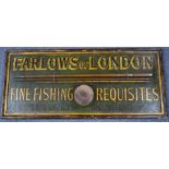 Farlows of London hand painted wooden shop display or advertising sign 'Fine Fishing Requisites -