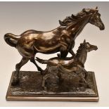 Bronzed model of a mare and foal, H22cm