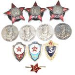 Four white metal German 'Red Baron' commemorative medals/coins together with three replica Soviet