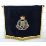 Royal Gloucestershire Hussars music stand banner of blue velvet with regimental bullion cypher /