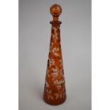 Stevens and Williams early 20thC copper orange overlay intaglio cut decanter, attributed to Joshua