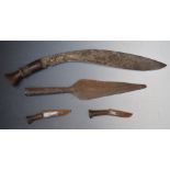 Kukri with 40cm blade together with a karda, a chakmak and a spear head. PLEASE NOTE ALL BLADED
