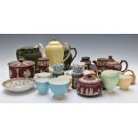 Wedgwood harlequin tea set and a quantity of Jasperware including wine/burgundy ground examples,