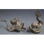 Two vintage car mascots formed as fish, one marked to base Le Dauphin, height of taller 13cm