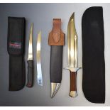 Hanwei 'Bowie' knife with 28cm blade and leather sheath, together with a Kershaw filleting knife