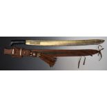 Machete by Sam Collins with 71cm blade and leather sheath. PLEASE NOTE ALL BLADED ITEMS ARE