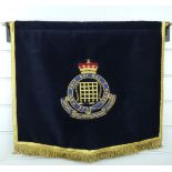 Royal Gloucestershire Hussars music stand banner of blue velvet with regimental bullion cypher /