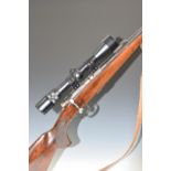 BRNO Model 2-E .22 bolt-action rifle with chequered semi-pistol grip, magazine, leather sling,