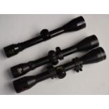 Three 4x40 rifle scopes Nikko Sterling Bentley, SMK and Zero Option Wide Angle, two with scope