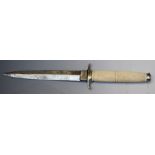 Knife by M Price of San Francisco with 14cm double edged blade and ivory grip. PLEASE NOTE ALL