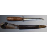 Fairbairn Sykes WW1 era trench fighting knife with wooden handle, 16cm double edged blade and