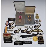 British and American cloth insignia, two American medals, WW1 War medal named to 472343 W Morten