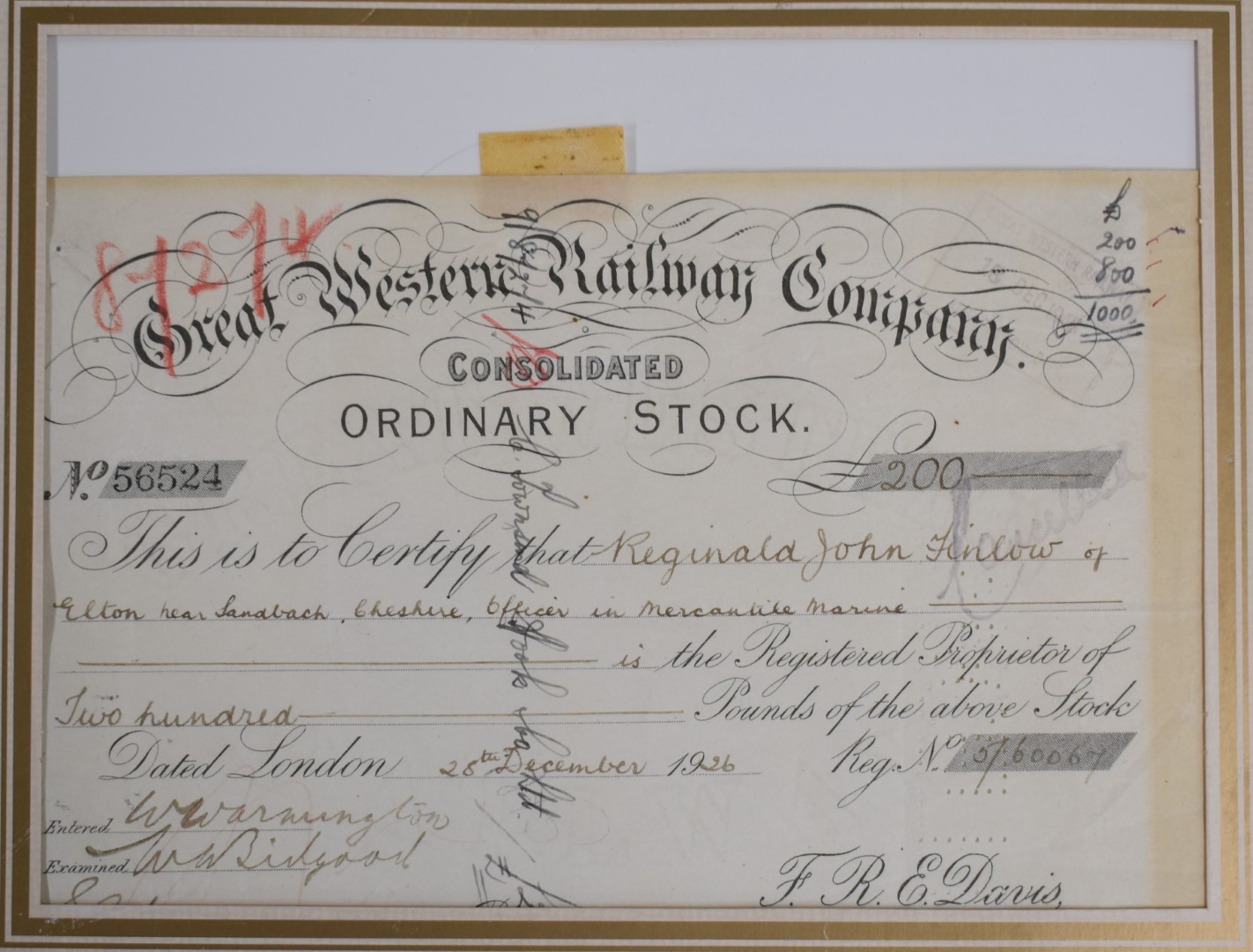 Two Great Western Railway Company GWR share certificates, one 1926 for £200, the other 1938 for £ - Image 5 of 8