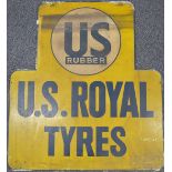 US Royal Tyres vintage metal car or motorcycle interest advertising sign, 80 x 71cm